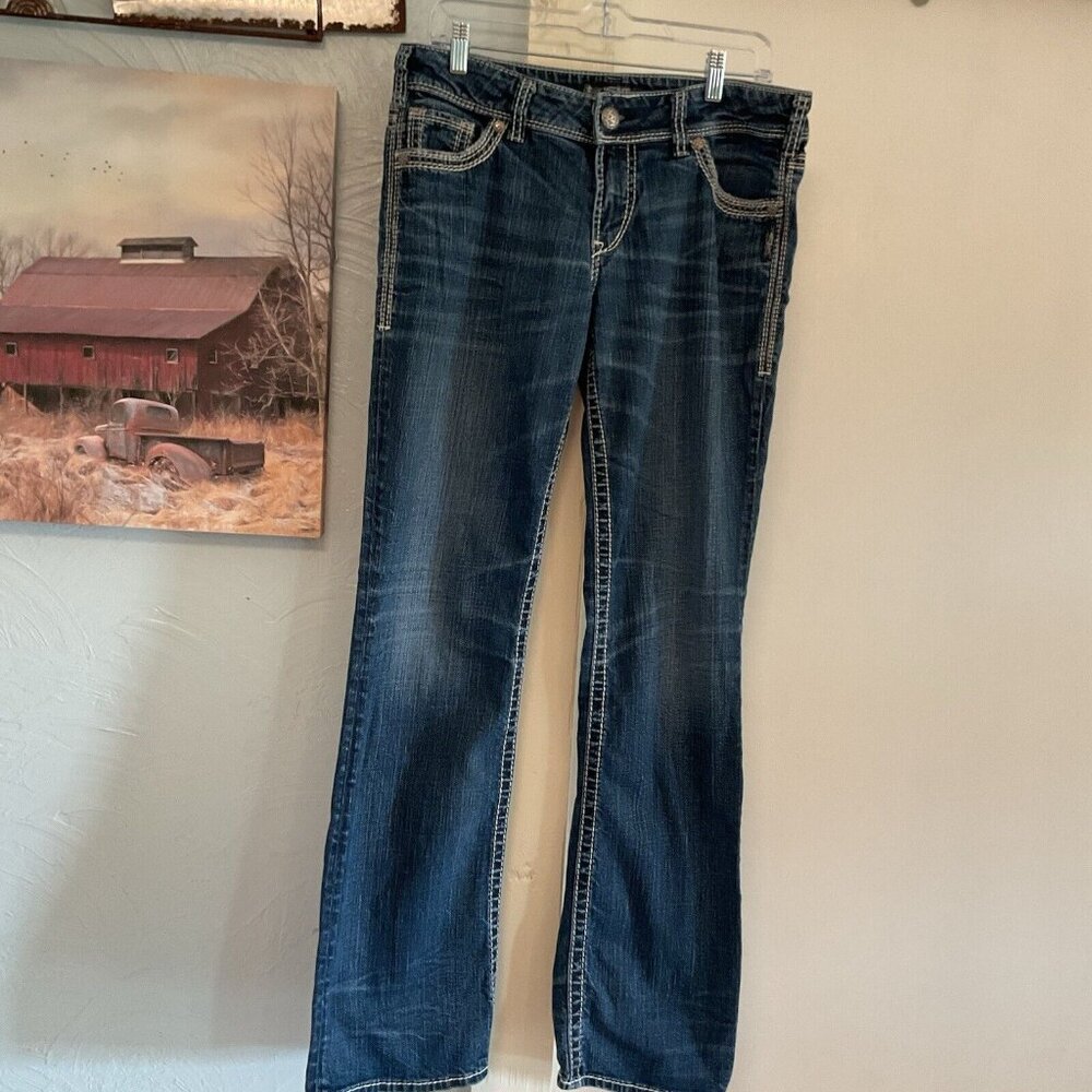 Silver Jeans Women 31X33 Blue Denim SUKI SLIM BOOT Mid Rise 5 Pocket Stretch